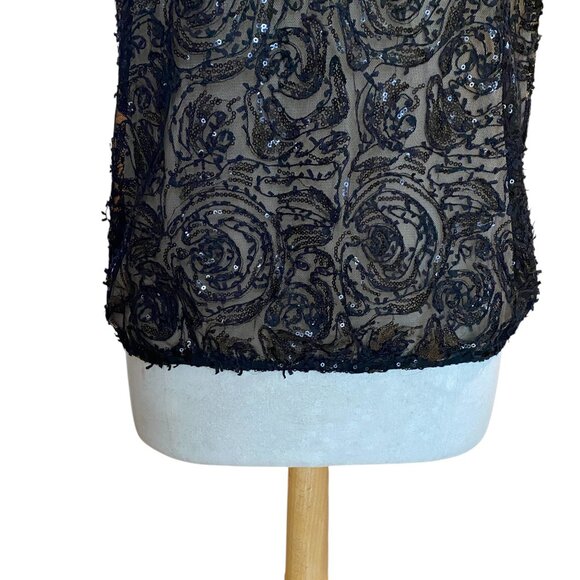 Max Studio Sequin Lace 3D Sleeveless Top Black Coquette Whimsigoth Dark Fairy-M - Picture 7 of 16